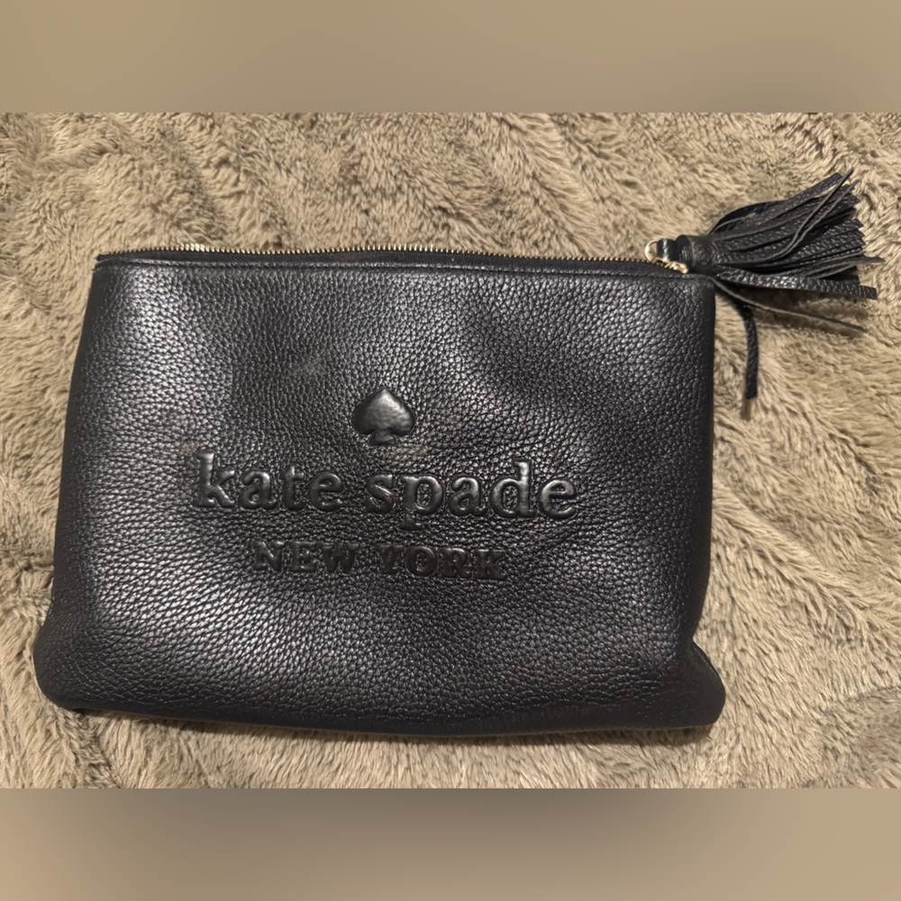 Kate Spade Black Pebbled Leather Tassel Pouch / Wristlet